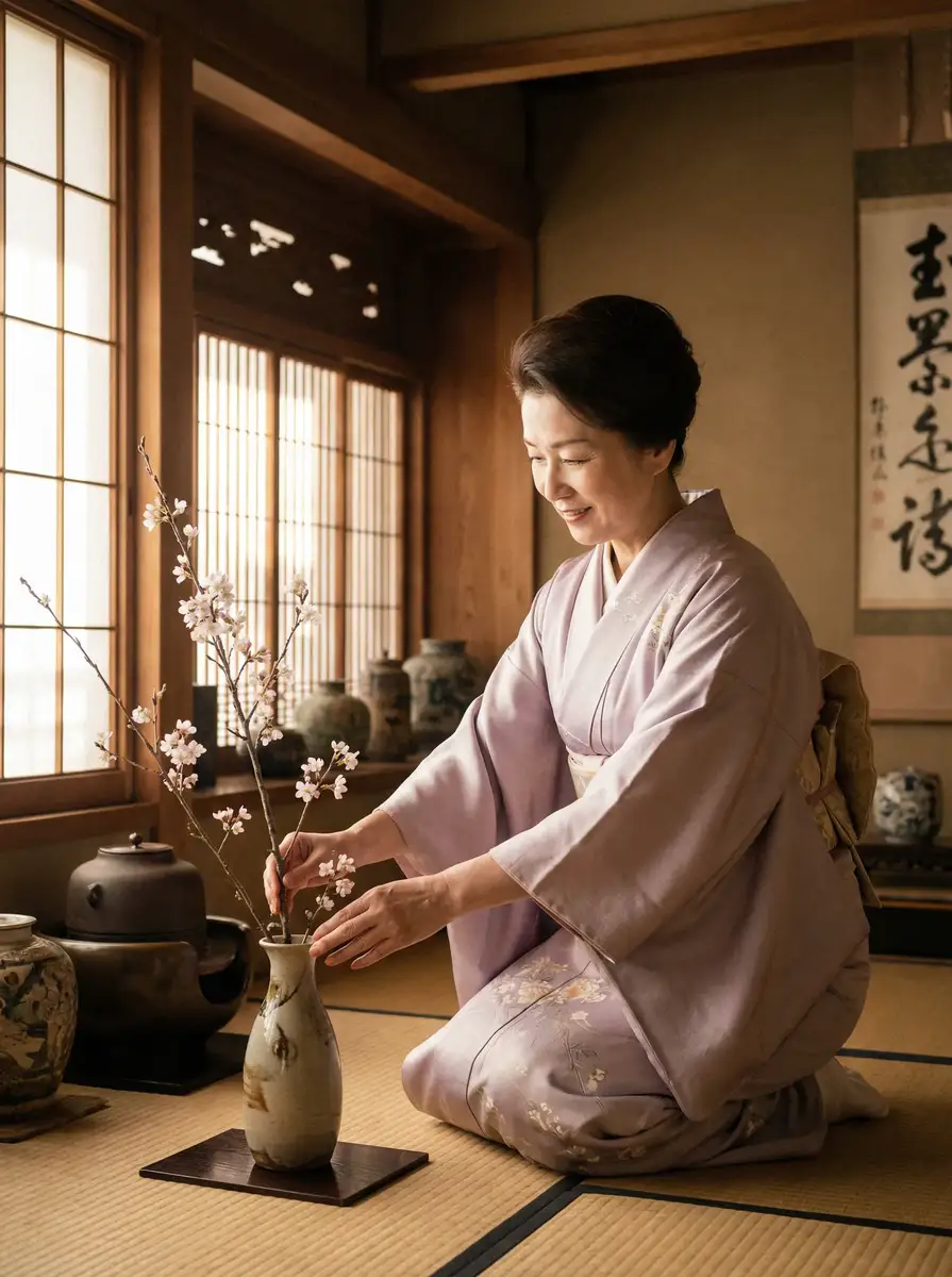 一位优雅的 [森日向子]森日向子官方入口_最新森日向子 在和室中插花